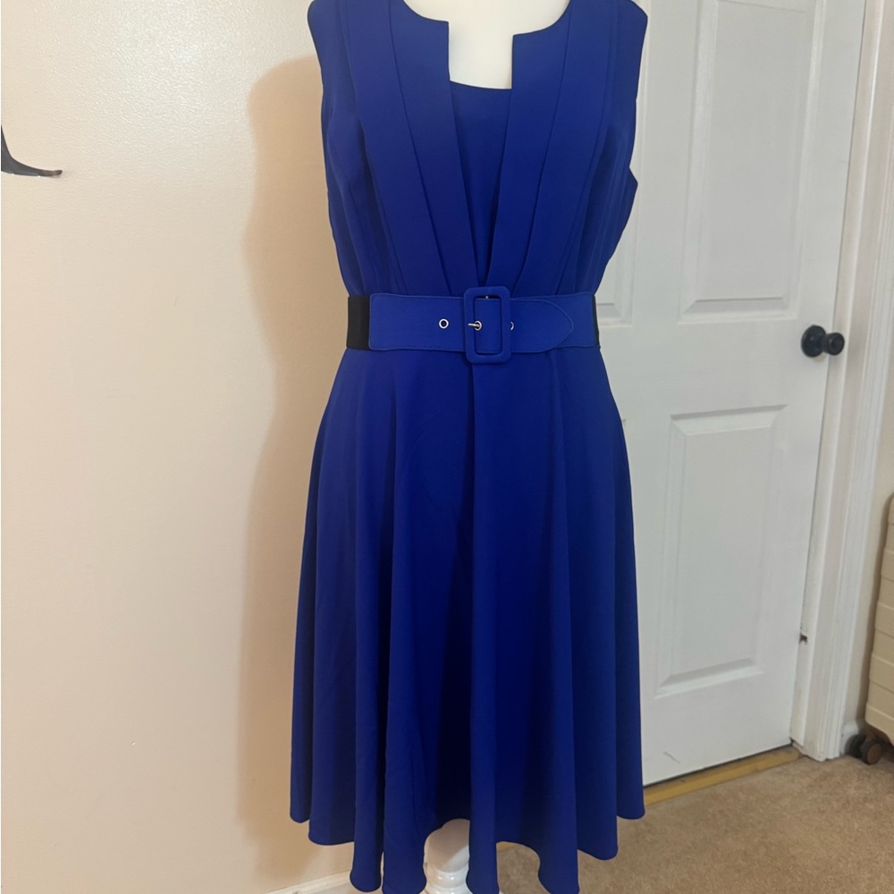 City Chic Royal Blue Belted Midi Dress - Picture 4 of 7